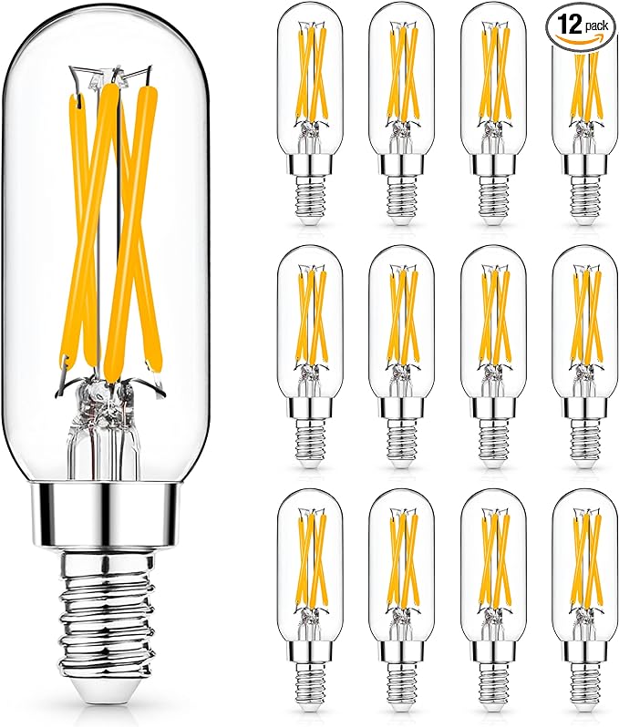 Mlambert 12 Pack E12 Edison Bulb,4W Equal 40W e12 Candelabra Bulbs 2700K Warm White,Dimmable T6 T25 Bulb,E12 Light Bulb,Small Filament LED Bulb for Chandelier,Ceiling Fan,Wall Sconce,420LM