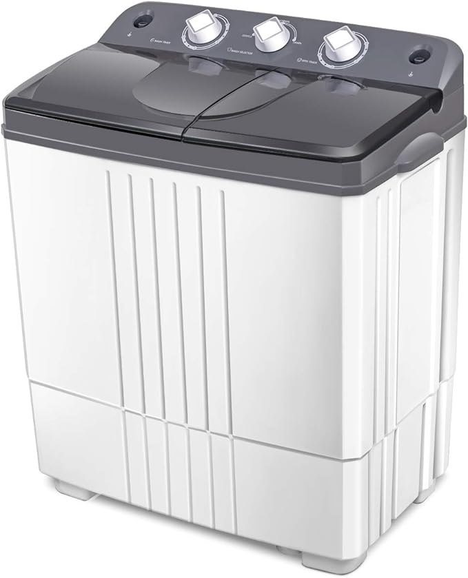 COSTWAY Portable Washing Machine, Twin Tub 20Lbs Capacity, Washer(12Lbs) and Spinner(8Lbs), Compact Laundry Machines Durable Design Energy Saving, Rotary Controller Drain Hose, Grey White