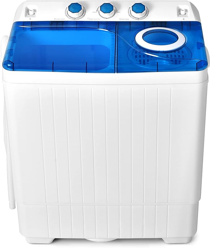 COSTWAY Portable Washing Machine, 2-in-1 Twin Tub 26lbs Capacity Washer(18lbs) and Spinner(8lbs) with Control Knobs, Timer Function, Drain Pump, Compact Laundry washer for Home Apartment RV, Blue