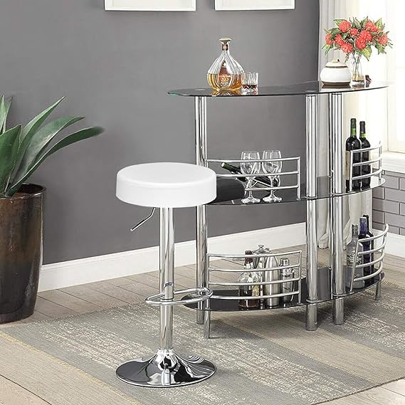 COSTWAY Bar Stool, Modern Swivel Backless Round Barstool, PU Leather Armless bar Chair with Height Adjustable, Chrome Footrest, Sturdy Metal Frame for Kitchen Dining Living Bistro Pub (White, 1 pc)