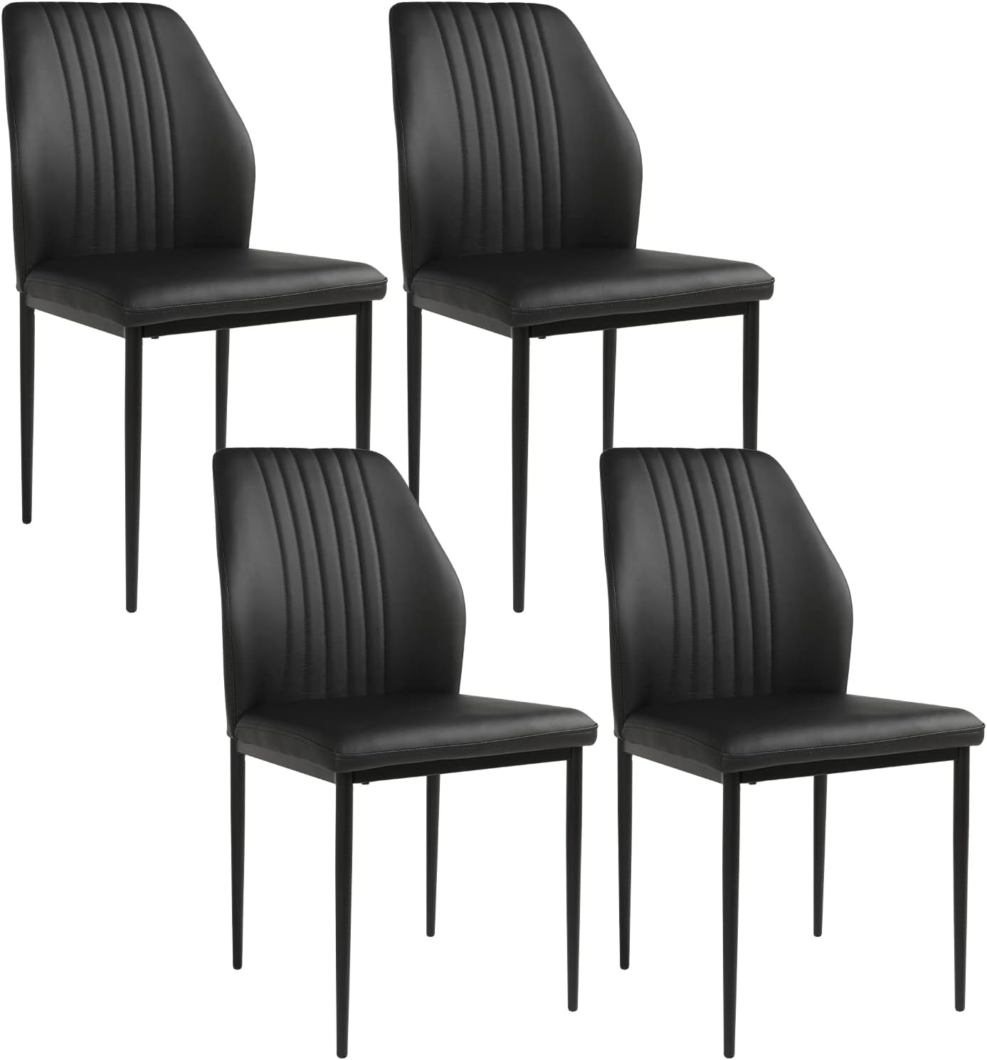 ZckyCine Dining Chair PU Leather Living Room Chair Modern Kitchen Armless Side Chair with Metal Legs (Black, Set of 4)