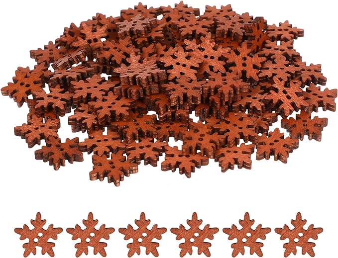 FOMIYES Snowflake Buttons, Christmas Wooden Snowflakes Buttons for DIY Craft Scrapbook Sewing Clothes Accessories Snowflakes Buttons Embellishments (100Pcs 18mm)