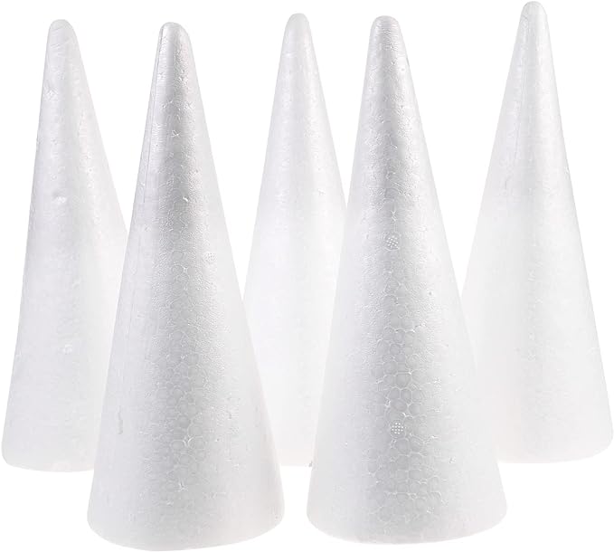 FOMIYES DIY Foam Cones White Cone Foam Craft Supplies for Home Craft Christmas Tree Project Table Centerpiece (3.9 x 9.6 in, 5 Pack)