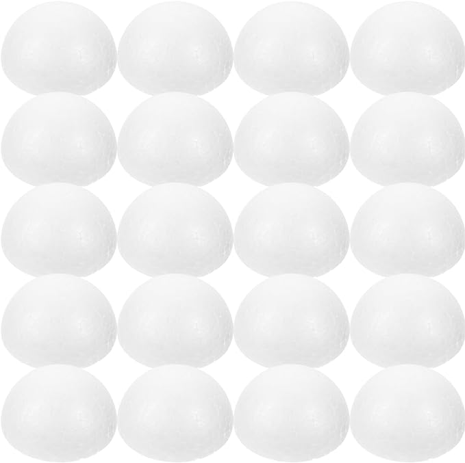 HEALLILY Foam Balls, 30Pcs 8cm Half Foam Balls, Christmas Craft Foam Balls Semicircle Foam Ball for DIY Craft Christmas Ornaments, Wedding Decor, Science Modeling, School Projects(White)