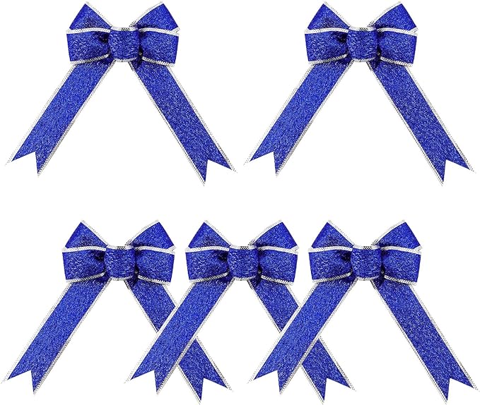 FOMIYES 5Pcs Christmas Ribbon Bows Gift Wrapping Bows Glittering Fabric Bows for Christmas Parties Christmas Trees Crafts Indoor Outdoor Decoration (Blue)