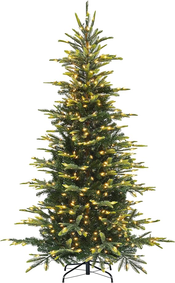 Yaheetech 7.5ft Pre-lit Aspen Fir Artificial Christmas Tree with 550 Incandescent Warm Lights Full Prelighted Xmas Tree w/1128 Branch Tips & Foldable Stand for Home Holiday Decor, Green