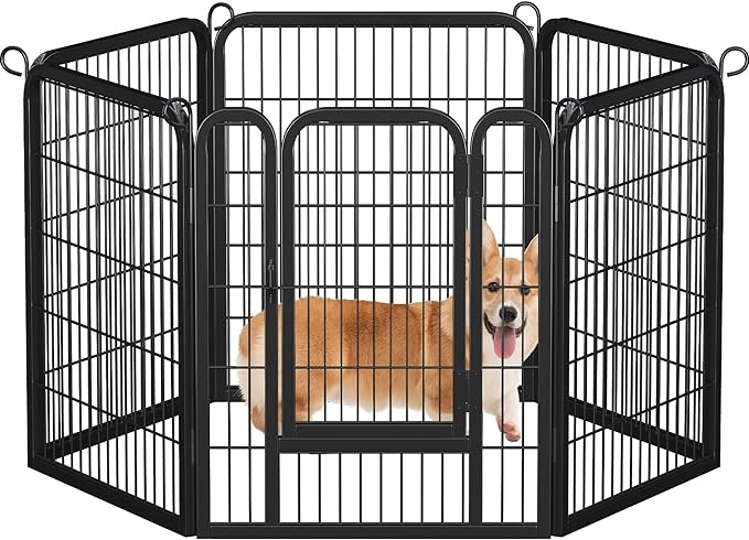 Yaheetech Dog Pen Outdoor, 6 Panels 32 Inch Puppy Playpen for Cat/Rabbit/Small Animals Heavy Duty Foldable Pet Exercise Fence Enclosure Run Kennel for RV Camping Garden Black