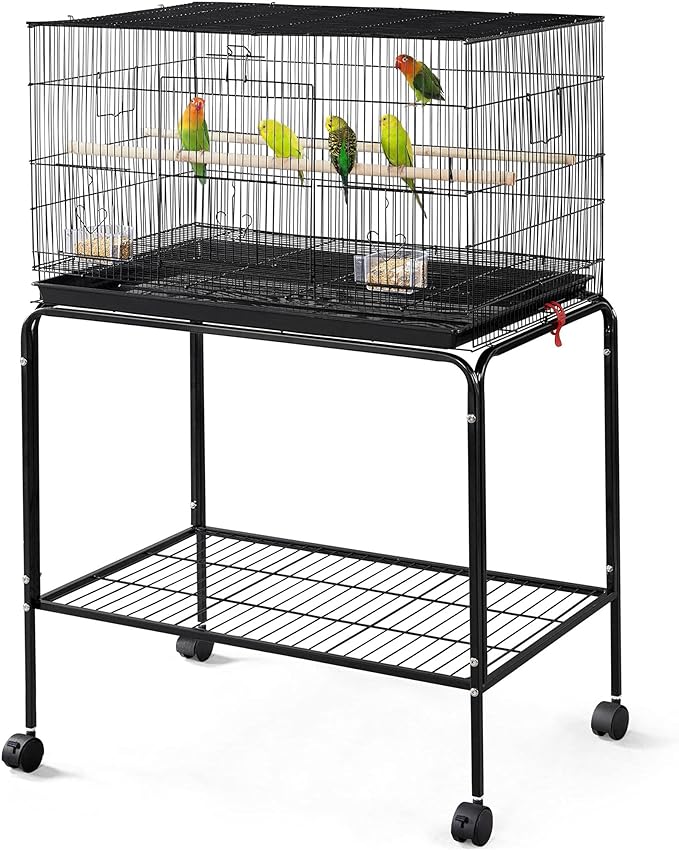 Yaheetech 47-inch Rolling Breeding Flight Bird Cages for Parakeets Budgies Finches Cockatiels Conures Lovebirds Canaries Parrots w/Detachable Stand, Black