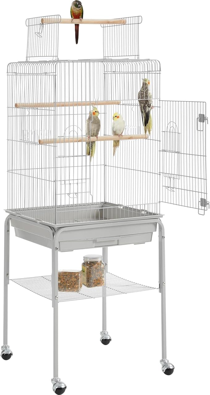 Yaheetech 53.5'' Metal Bird Cage Open Top Parrot Cage w/Stand for Parakeets Cockatiel Canary Quaker Budgies