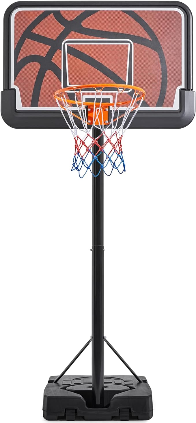 Yaheetech Portable Basketball Hoop Height Adjustable 7.6-10ft Basketball Goal System with 44 Inch PE Backboard and 2 Wheels Black/Orange