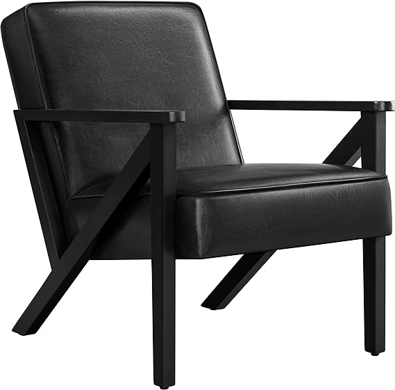 Yaheetech Accent Chair, Armchair with Strong Wood Frame, PU Leather Modern Retro Lounge Chair for Living Room/Lounge/Office/Reception Area, Black