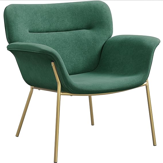 Yaheetech Accent Chair, Vanity Chair with Armrest and Solid Golden Metal Legs for Living Room, Modern Makeup Chair for Dressing Room/Bedroom, Weight Capacity 300 lb, Green