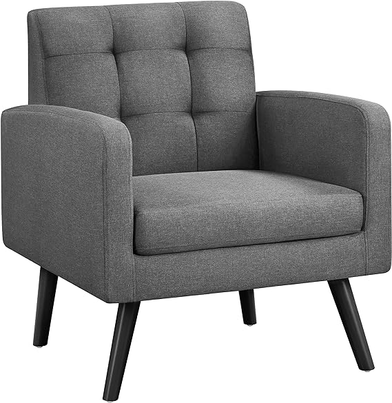 Yaheetech Modern Living Room Chair, Mid-Century Armchair Button Tufted Back and Wood Legs, Vintage Lounge Chair for Bedroom/Home Office/Study, Dark Gray