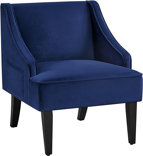 Yaheetech Mid-Century Accent Chair, Velvet Club Chair with Pocket, Wood Frame Comfy Barrel Chair for Living Room/Waiting Room/Bedroom, Blue