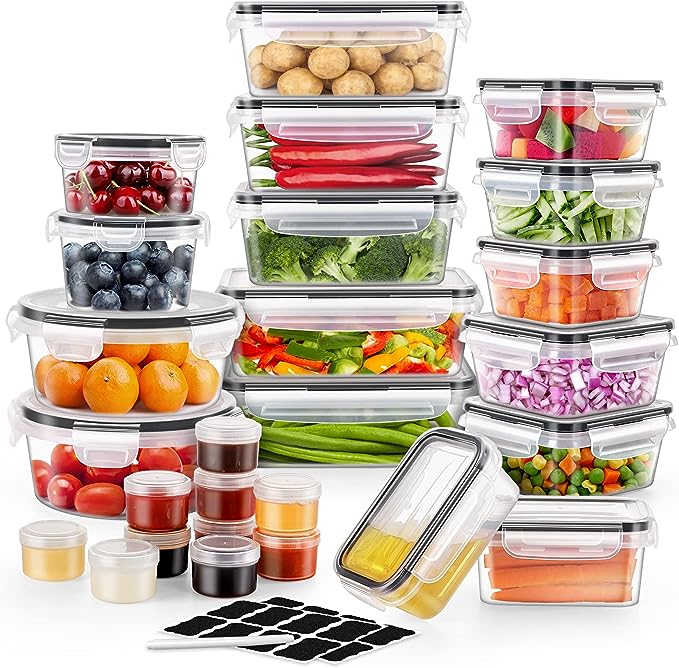 ME.FAN 52 PCS Food Storage Containers with Lids, Airtight Food Containers for Kitchen Storage Organization(26 Containers   26 Lids) Meal Prep containers with Labels & Marker