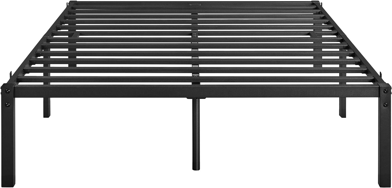 Yaheetech 16 inch Queen Bed Frame, Metal Platform Bed with Steel Slat Support& Reserved Holes for DIY Headboard, Larger Storage Space/Non-Slip/No Box Spring Needed/Tool-Free Assembly, Black