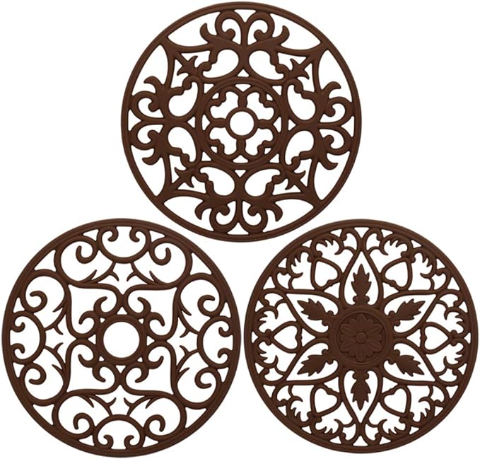 ME.FAN Trivets/Silicone Trivets 3 Pcs Silicone Mats for Hot Dishes/Hot Pots/Hot Pans, Hot Pads to Portect Table and Counter Top - Flexible/Durable/Non Slip (Coffee)