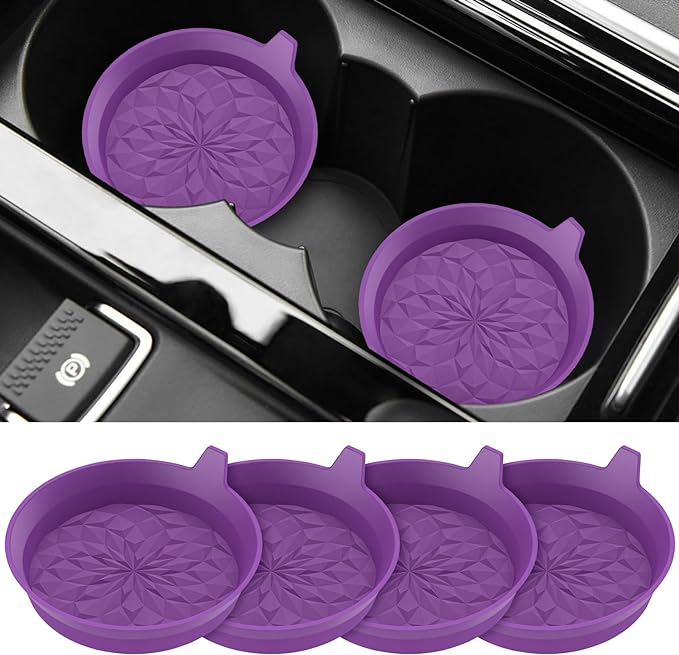 ME.FAN Car Cup Coasters [4 Pack] Silicone Car Coasters/Automotive Cup Mats - Universal Non-Slip Recessed Car Interior Accessories - Car Cup Holder Insert Coasters Deep Purple