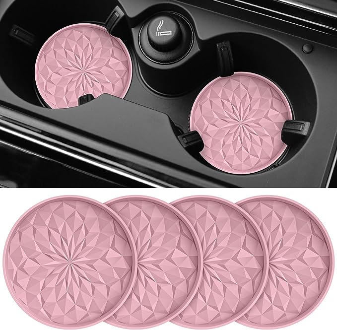 ME.FAN Car Cup Coaster [4 Pack] Silicone Car Coasters/Cup Mats - 2.75In Universal Non-Slip Recessed Car Interior Accessories - Car Cup Holder Insert Coasters Dusty Rose