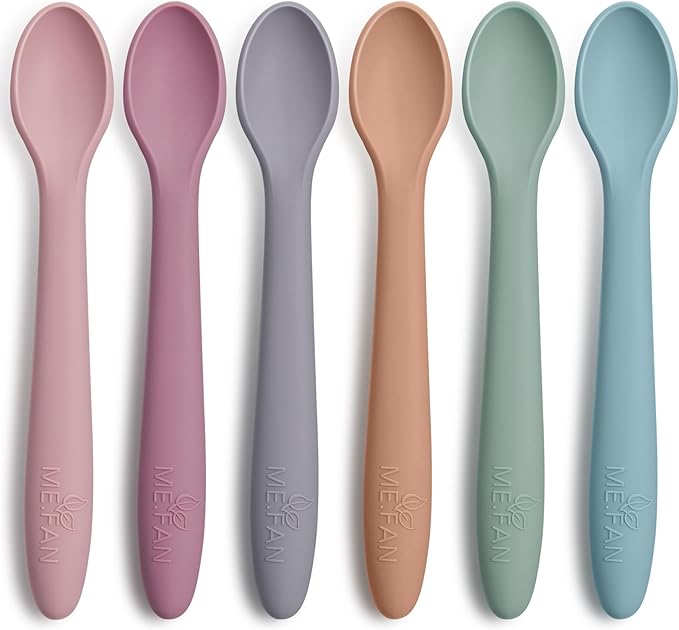 ME.FAN Silicone Baby Spoons - 6 Pack Feeding Spoons for First Stage Baby & Infant, Toddlers Spoons, Chew Spoons Set - Baby Utensils Soft Training Spoons - Morandi Color