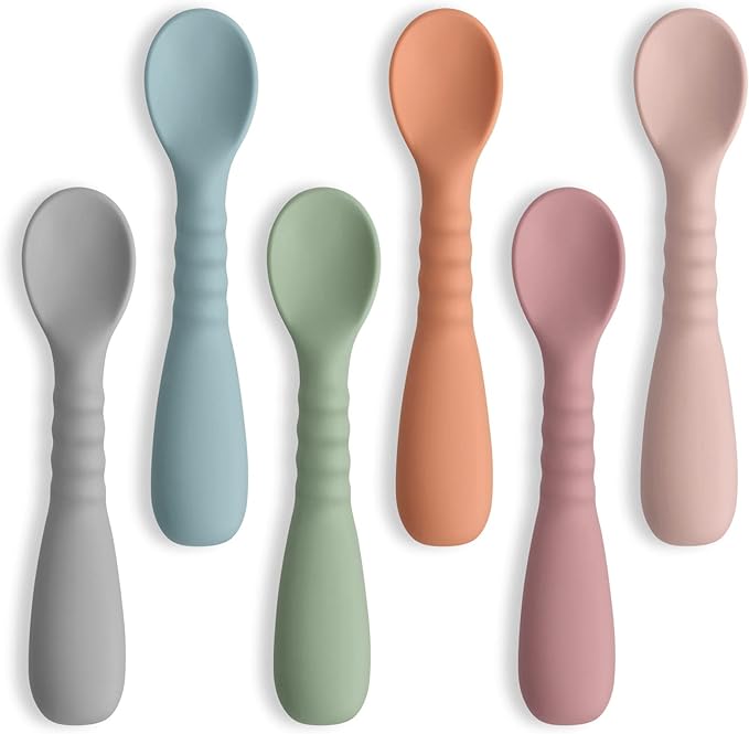 ME.FAN Silicone Baby Feeding Spoons [6 Pack] First Stage Baby Infant Spoons - Baby Utensils Soft Training Spoon Self Feeding - Chew Spoon Set for Babies and Toddlers