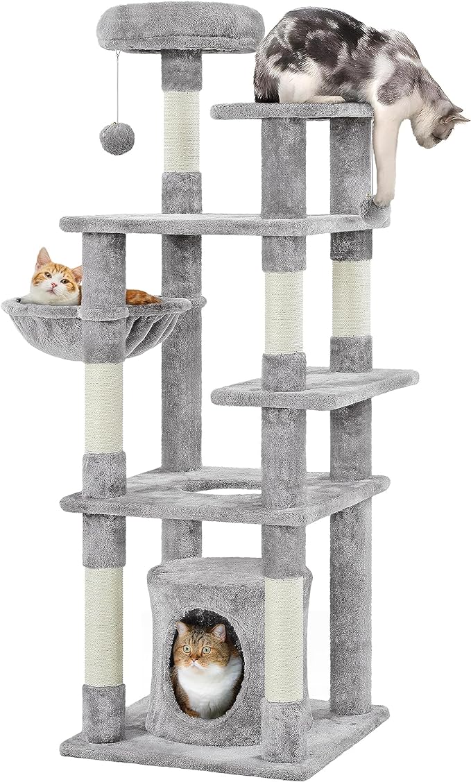 Yaheetech Cat Tree DIY, 2 in 1 Cat Tower w/Scratching Posts, Cozy Cave and Oversized Platforms- 3 Combination Methods, Light Gray