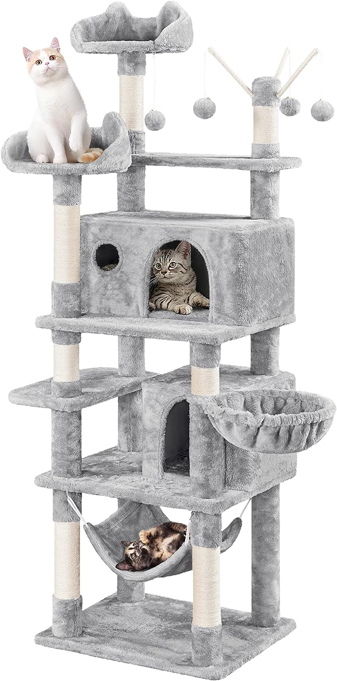 Yaheetech 67in H Cat Tree, Multi-Level Cat Tower with Scratching Post, Cat Condo Activity Center Play Tower Cat Furniture for Indoor Cats with Hammock, Basket, 3 Removable Fur Ball Sticks