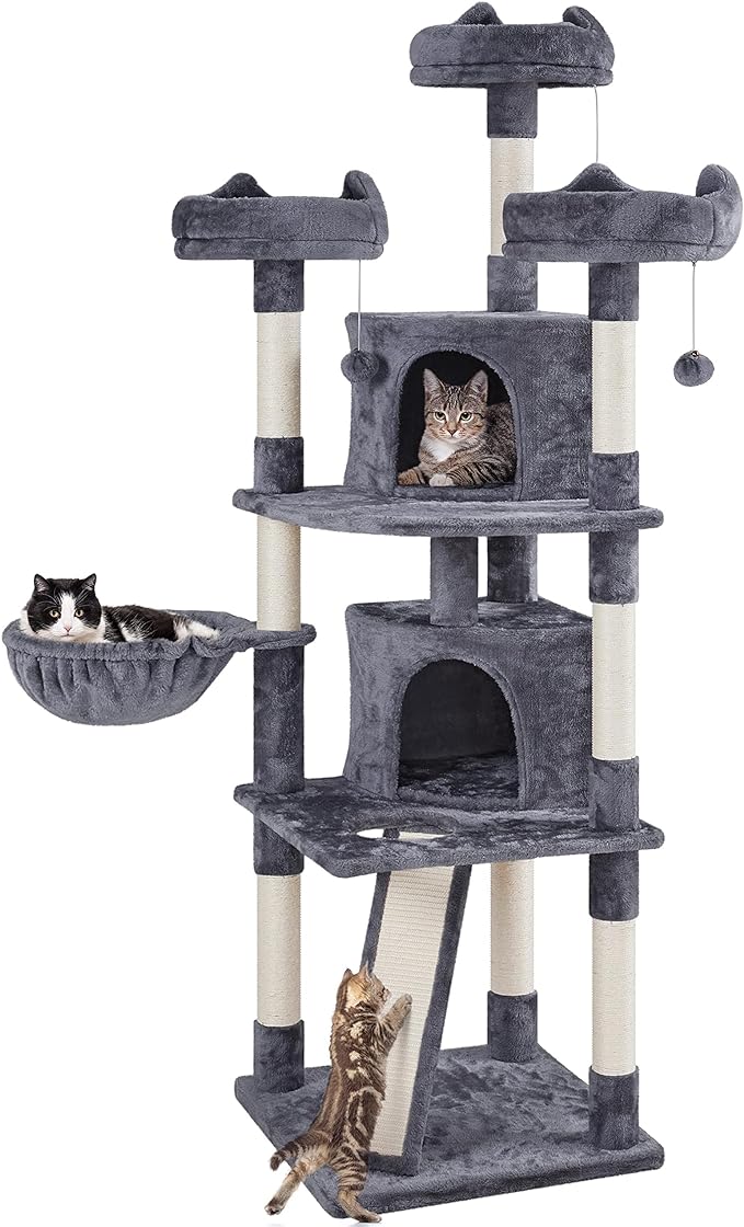 Yaheetech 76''H Large Cat Tree, Multilevel Cat House Plush Cat Tower with 2 Condos & 8 Scratching Posts for Kittens