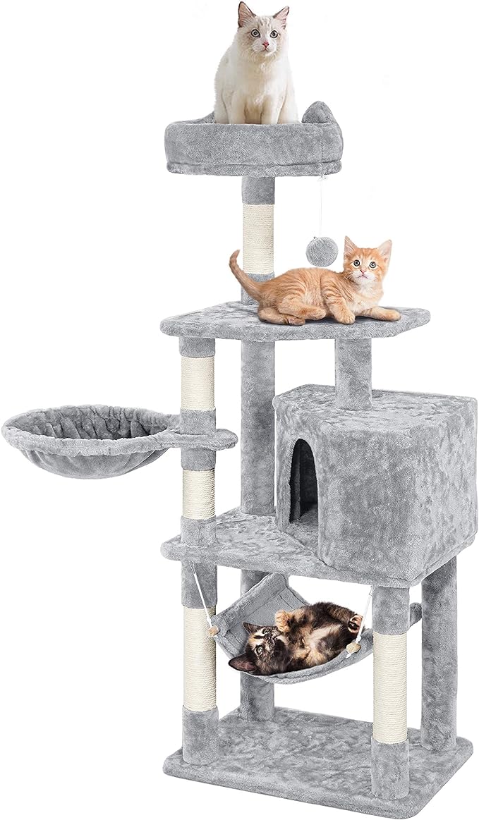 Yaheetech Multi-Level Cat Tree Condo Furniture 54.5, with Large Perch, 2.8'' Sisal Scratching Posts, Hammock, Basket, Fuzzy Ball, Stable Cat Tower Play Center Cat House