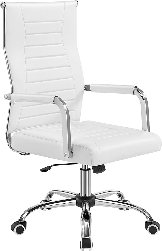 Yaheetech Office Desk Chair Executive Task Chair Management Chair High-Back PU Leather Chair Height Adjustable with Ergonomic Backrests and Swivel Wheels for Conference and Home, White