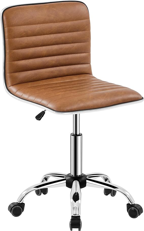 Yaheetech Low Back PU Leather Ribbed Armless Office Chair, Ergonomic Swivel Computer Task Chair with Wheels for Office, Home