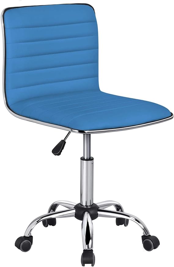 Yaheetech PU Leather Office Chairs, Ribbed Armless Swivel Chairs, Ergonomic Low Back Task Chairs with Wheels Blue