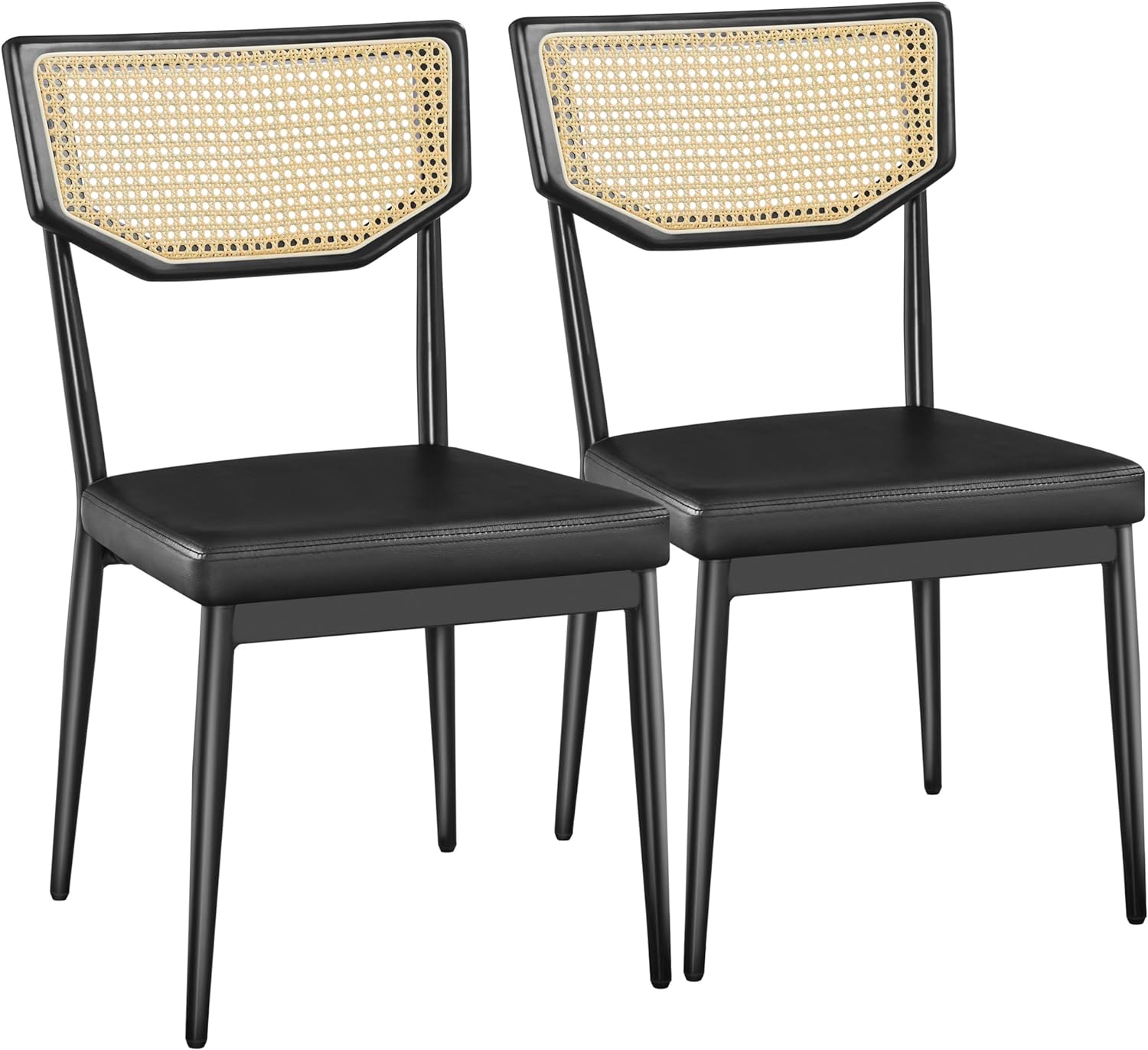 Yaheetech Rattan Back Dining Chairs Set of 2 Black Kitchen Dining Chairs with Upholstered Seat Mid Century-Modern for Kitchen, Dining Room