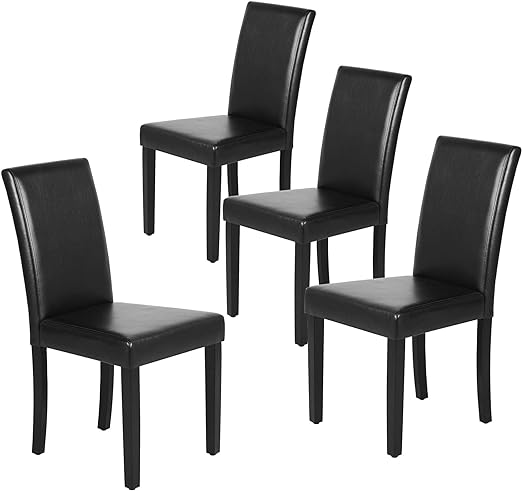 Yaheetech Dining Chair PU Leather Living Room Chairs Upholstered Parsons Diner Modern Kitchen Armless Side Chair with Solid Wood Legs Set of 4, Black