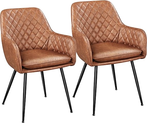 Yaheetech 2PCS Modern Tufted Accent Chairs Leisure Dining Chairs with Cushioned Seat Backrest and Metal Legs for Kitchen/Lounge/Living Room, Brown