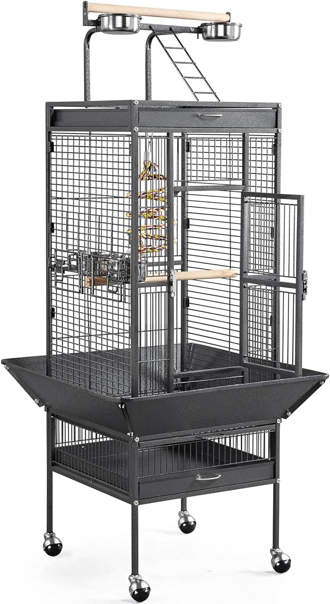 Yaheetech 61.5-inch Wrought Iron Rolling Large Parrot Bird Cage for Parakeets with Play Top