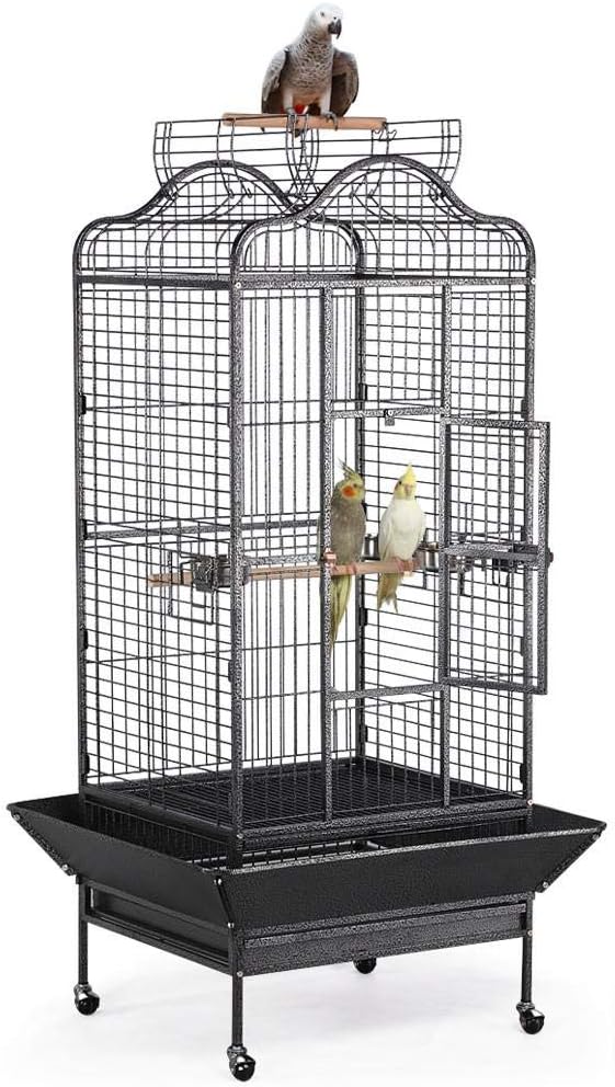 Yaheetech 63'' Bird Cage with Stand Wrought Iron Rolling Open Play Top Large Bird Cage for Mini Macaw African Grey Amazon Parrot