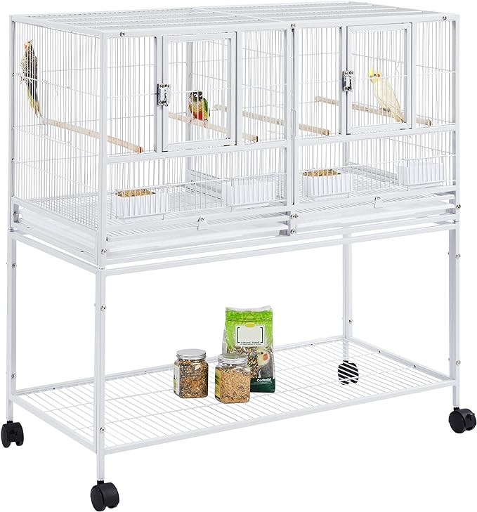 Yaheetech Stackable Divided Breeder Breeding Parakeet Bird Cage for Canaries Cockatiels Lovebirds Finches Budgies Small Parrots with Rolling Stand, White