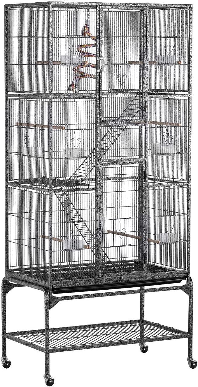 Yaheetech 69-Inch Extra Large Wrought Iron 3 Levels Ferret Chinchilla Sugar Glider Squirrel Small Animal Cage with Cross Shelves and Ladders, Black