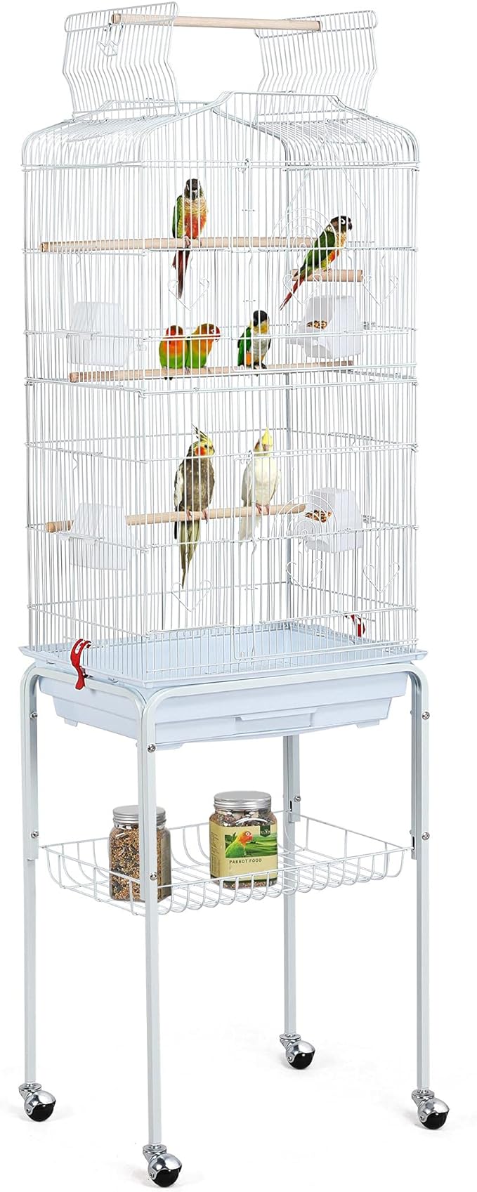 Yaheetech 64-inch Open Play Top Bird Cages for Parakeets Cockatiels Finches Lovebirds Canaries Conures Budgies Parrot Birdcage w/Detachable Rolling Stand, White