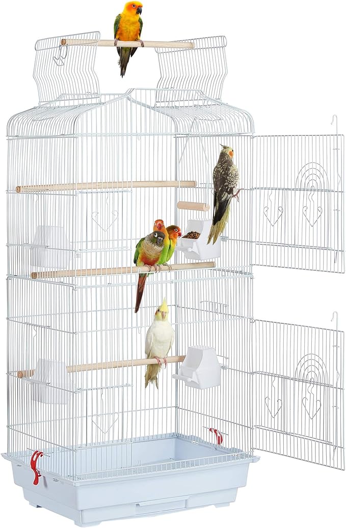 Yaheetech 41'' Open Top Medium Size Quaker Parrot Bird Cage Cockatiel Indian Ring Neck Sun Parakeet Green Cheek Conures Lovebird Budgie Canary Finch Parrotlet Bird Cage, White