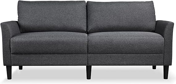 Yaheetech 75.5 W Modern Sofa Couch Linen Fabric Upholstery Mid-Century Fabric Low Back 2-Seat Sofa Couch Armrests Pillow Top Backrest Loveseat Grey