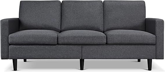 Yaheetech Contemporary Sofa 78.5 W 3-Seater Sofa Couch with Tufted Back Cushion Linen Fabric Upholstered Loveseat for Living Room Bedroom Gray