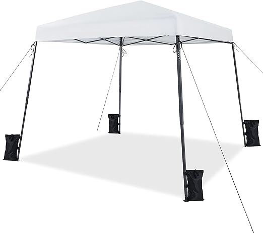 Yaheetech Pop Up Canopy, 10x10 Slant Leg Easy One Person Setup Outdoor Canopy Tent, Folding Portable Instant Shelter Tent with Wheeled Carry Bag, 4 Sandbags & 4 Ropes, 10x10 Base 8x8 Top, White