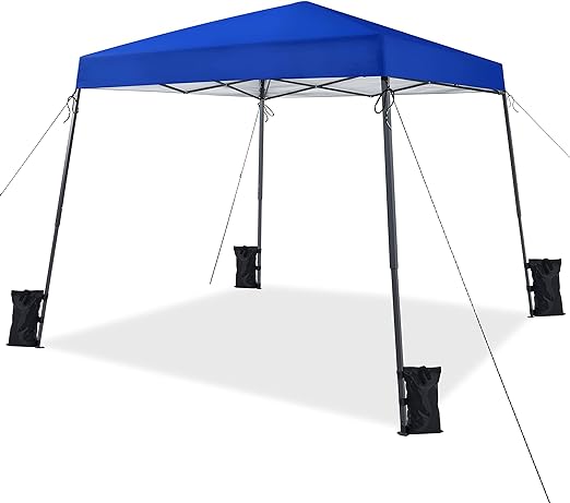 Yaheetech Pop Up Canopy, 10x10 Slant Leg Easy One Person Setup Outdoor Canopy Tent, Folding Portable Instant Shelter Tent with Wheeled Carry Bag, 4 Sandbags & 4 Ropes, 10x10 Base 8x8 Top, Blue