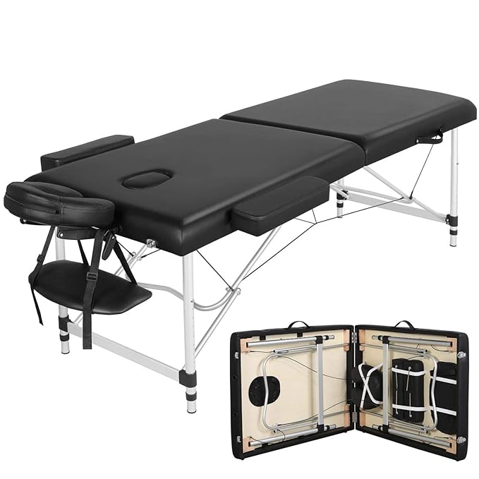 Yaheetech 28 Wide Massage Tables Portable Tattoo Table Lash Bed for Eyelash Extensions Height Adjustable with Non-Woven Bag, Black