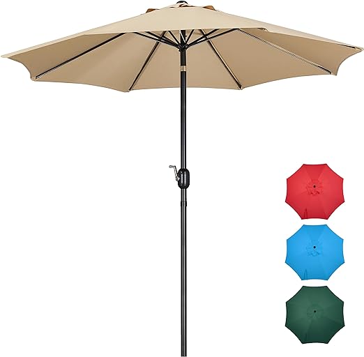 Yaheetech 9FT Patio Umbrella Outdoor Umbrella Patio Yard Market Table Umbrella with Push Button Tilt & Crank for Garden/Beach/Lawn/Deck/Backyard/Pool, 8 Ribs, Tan