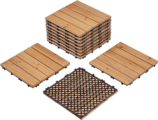 Yaheetech 11pcs Patio Deck Tiles 12 x 12in Interlocking Wood Floor Tiles Indoor & Outdoor for Patio Garden Deck Poolside Tiles, Natural Wood