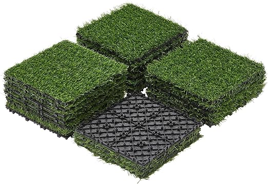 Yaheetech 12 x 12 Artificial Grass, Turf Tiles Interlocking Self-draining Grass, Fake Grass, Grass Pad for Dogs Potty, Patio, Balcony, Outdoor, Floor Decor, Pet, 27 Pack