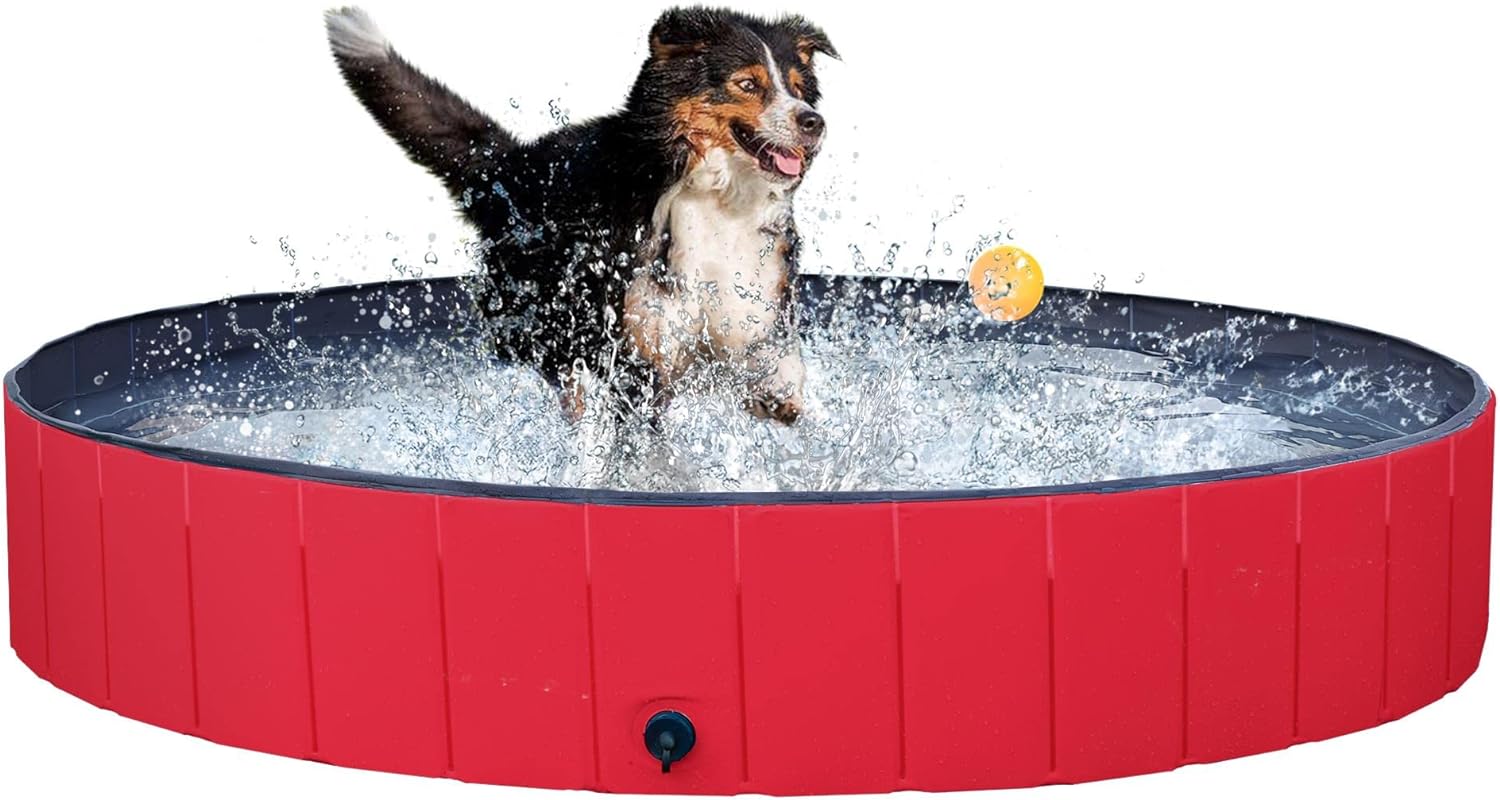 Yaheetech Hard Plastic Foldable Pool Collapsible Large Pool Bathing Swimming Tub Pool, 63inch.D x 12inch. H, Red